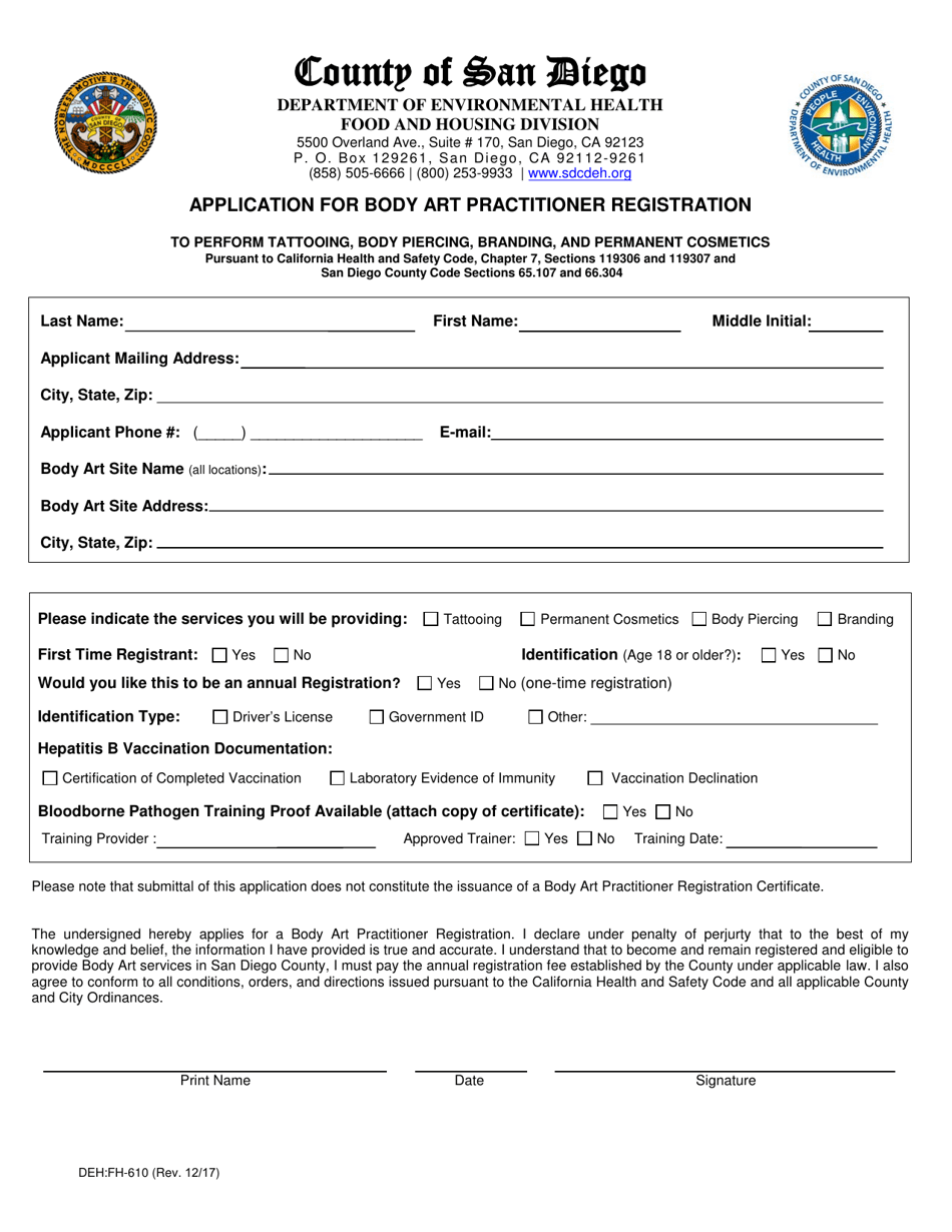 Form DEHFH610 Fill Out, Sign Online and Download Fillable PDF