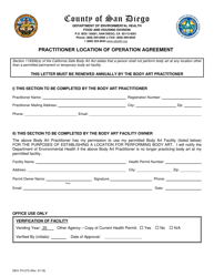 Form DEH:FH-273 Practitioner Location of Operation Agreement - County of San Diego, California