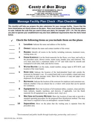 Form DEH:FH-902 Massage Facility Plan Check - Plan Checklist - County of San Diego, California