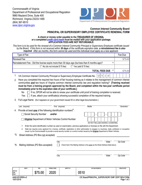 Form A492-0510REN  Printable Pdf