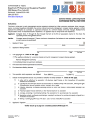 Document preview: Form A492-0501_10EXP Experience Verification Form - Virginia