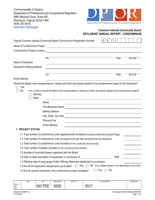Form A492-0517ANRPT Declarant Annual Report - Condominium - Virginia