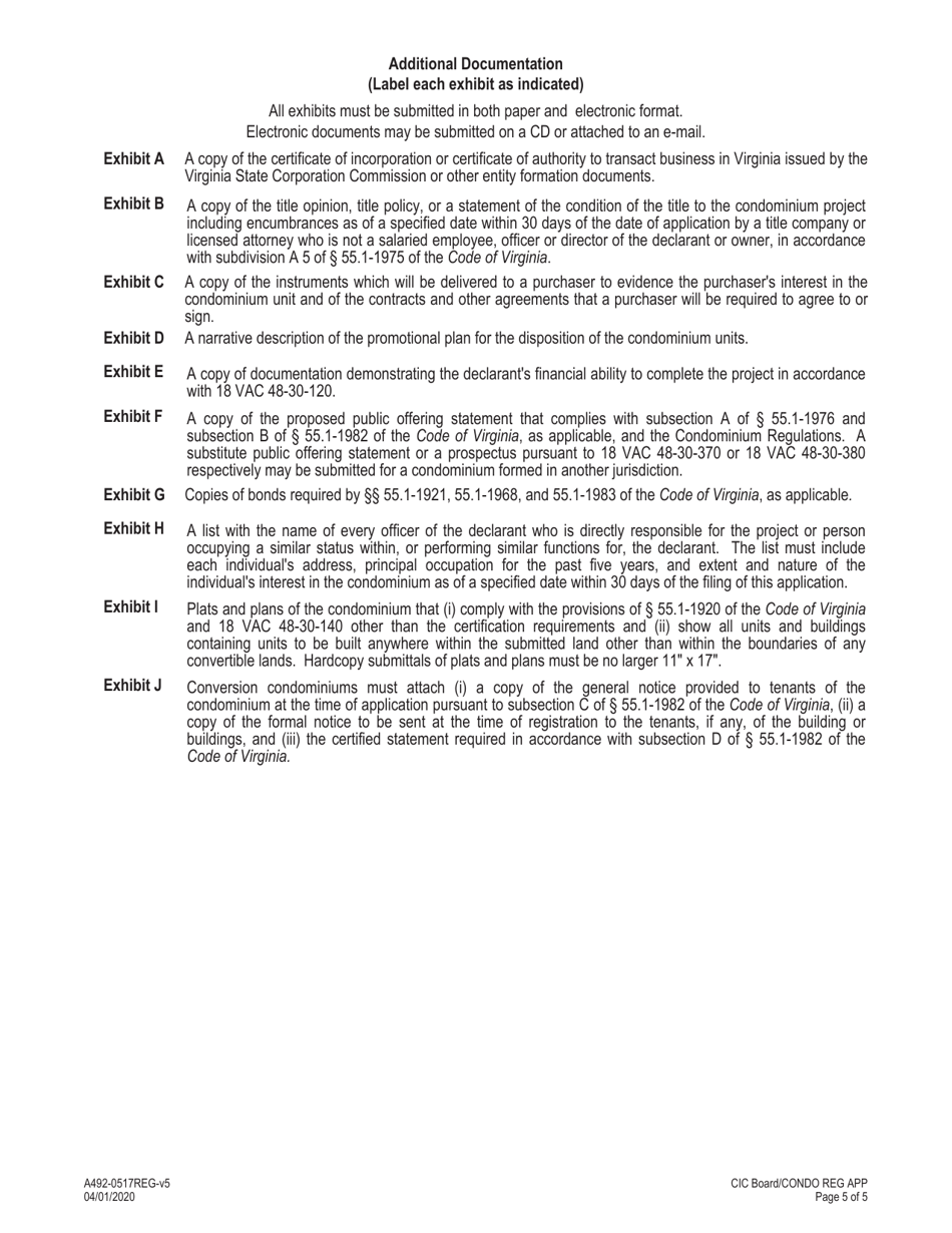 Form A492-0517REG Condominium Registration Application - Virginia, Page 5