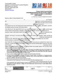 Form A492-0517BOND Exhibit G Condominium Registration Application - Bond to Insure Payment of Assessments - Sample - Virginia
