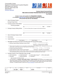 Document preview: Form A492-0516REG Time-Share Exchange Program Registration Application - Virginia