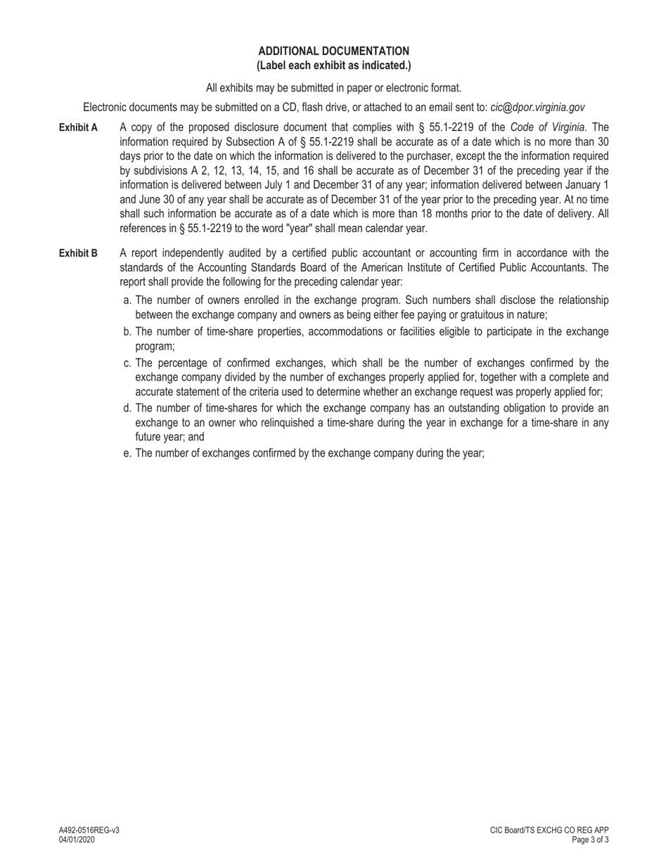 Form A492-0516REG Time-Share Exchange Program Registration Application - Virginia, Page 3