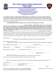 Document preview: SAPD Form 3155-CL Background Check Request Form - City of San Antonio, Texas