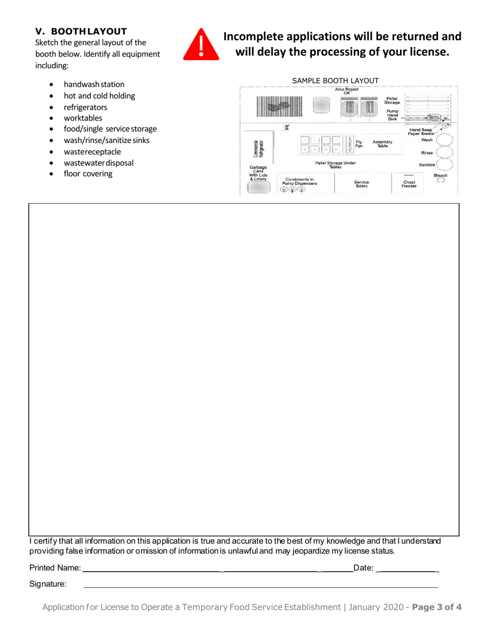 Application for License to Operate a Temporary Food Service Establishment - Vermont, Page 4