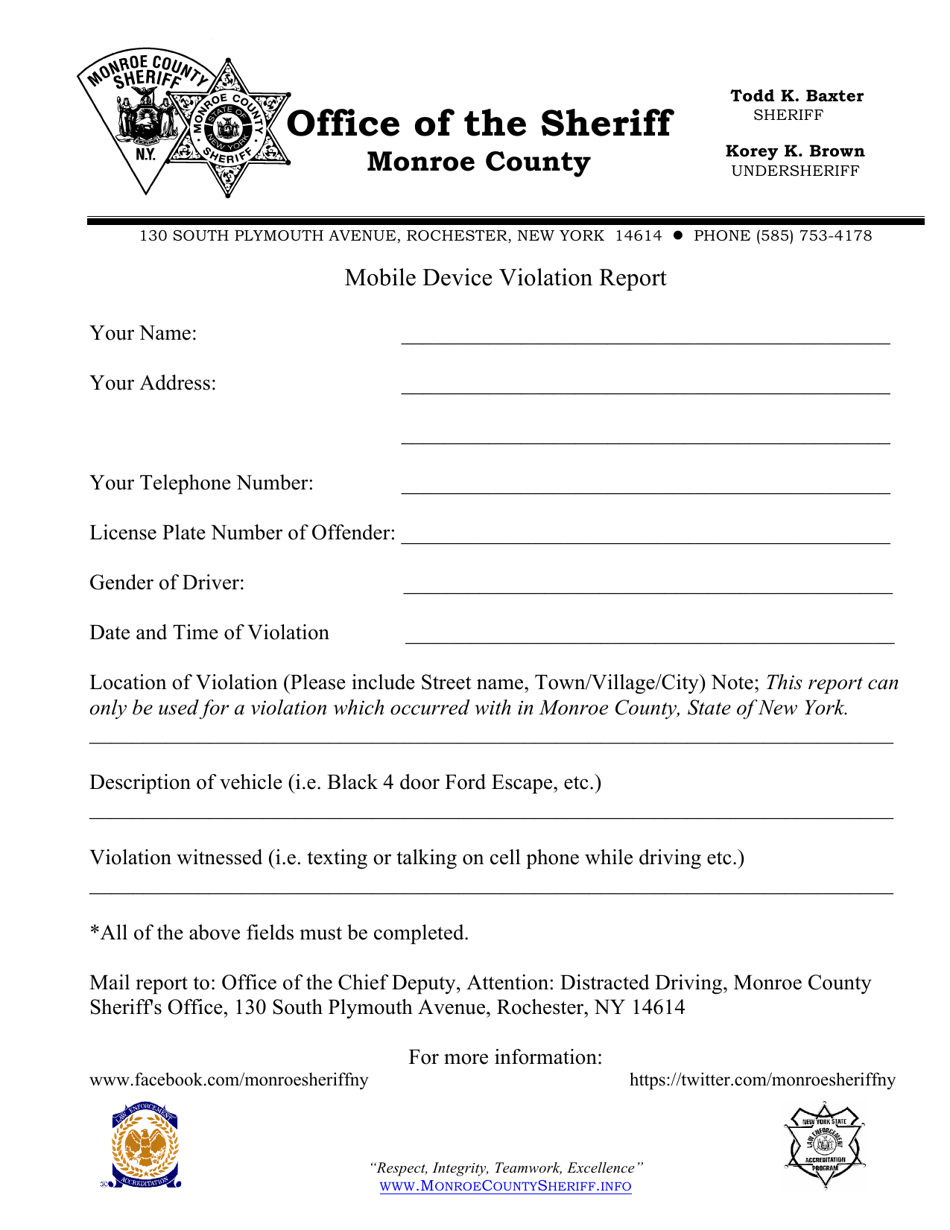Mobile Device Violation Report - Monroe County, New York, Page 1