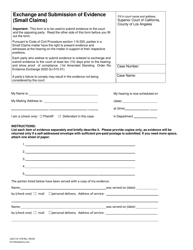 Form LASC CIV278 Exchange and Submission of Evidence (Small Claims) - County of Los Angeles, California
