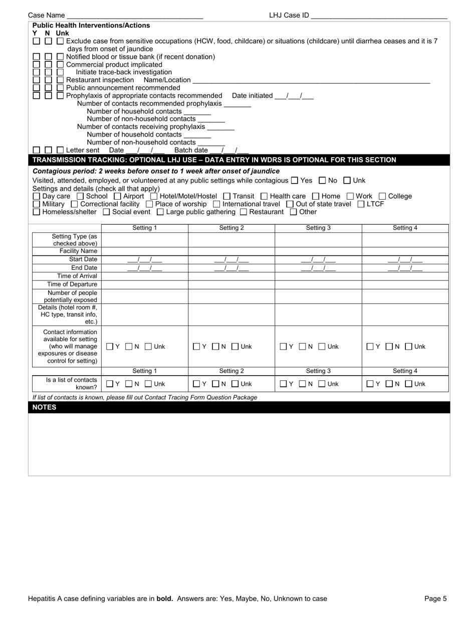 DOH Form 210-030 Reporting Form for Hepatitis a - Washington, Page 5