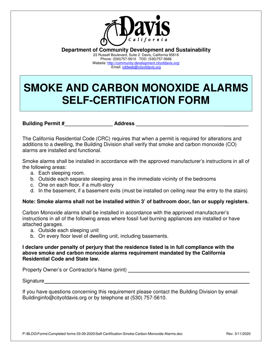 City of Davis, California Smoke and Carbon Monoxide Alarms Self