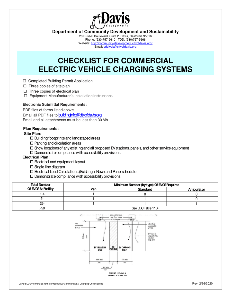 Checklist for Commercial Electric Vehicle Charging Systems - City of Davis, California, Page 1