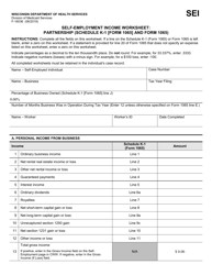 Document preview: Form F-16036 Self-employment Income Worksheet: Partnership (Schedule K-1 (Form 1065) and Form 1065) - Wisconsin