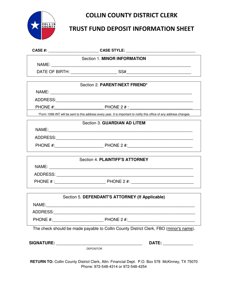 Trust Fund Deposit Information Sheet - Collin County, Texas, Page 1