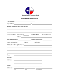 Subpoena Request Form - Collin County, Texas