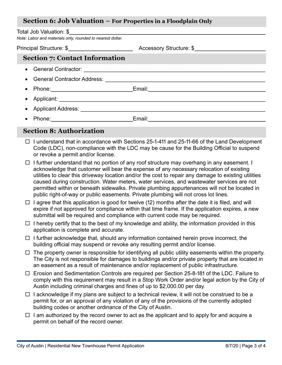 Residential New Townhouse Permit Application - City of Austin, Texas, Page 3