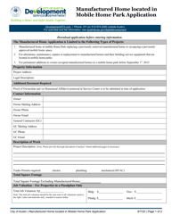 Document preview: Manufactured Home Located in Mobile Home Park Application - City of Austin, Texas