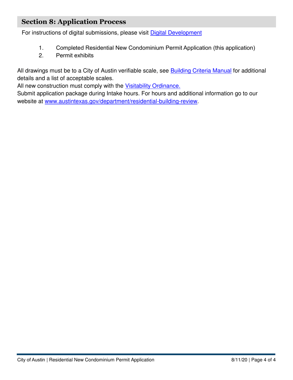 Residential New Condominium Permit Application - One and Two Family Dwellings - City of Austin, Texas, Page 4