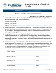 Document preview: Acknowledgment of Expired Permits - City of Austin, Texas