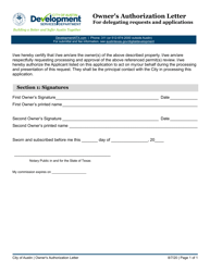Document preview: Owner's Authorization Letter for Delegating Requests and Applications - City of Austin, Texas