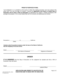 Form LASC LACIV054 Application and Order to Vacate Stay of Execution and to Issue Writ of Execution - County of Los Angeles, California, Page 2