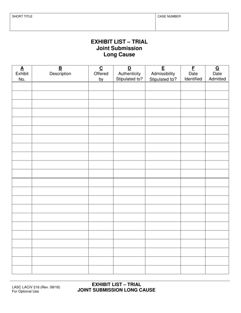 Form LASC LACIV216  Printable Pdf