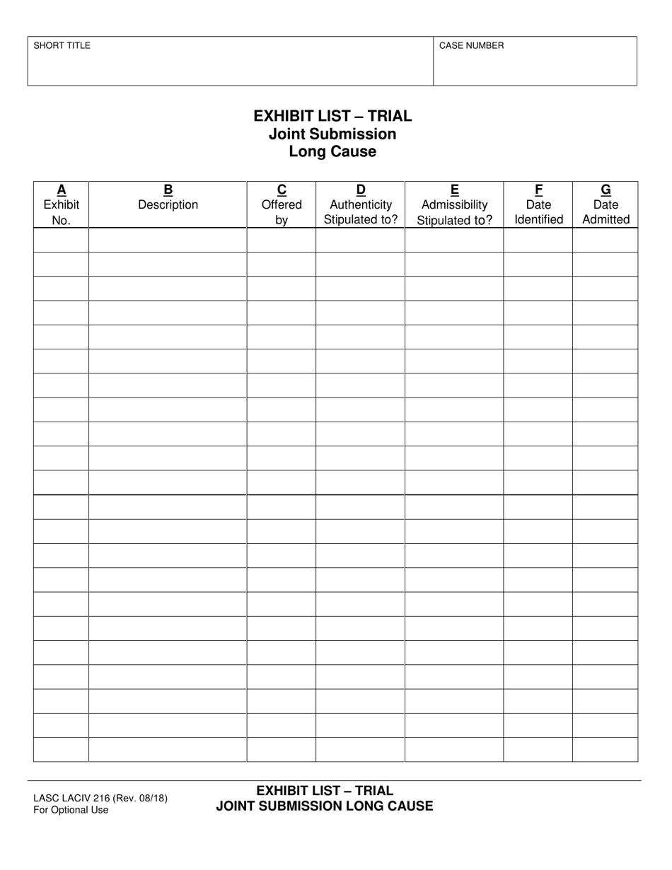 Form LASC LACIV216 - Fill Out, Sign Online and Download Fillable PDF ...