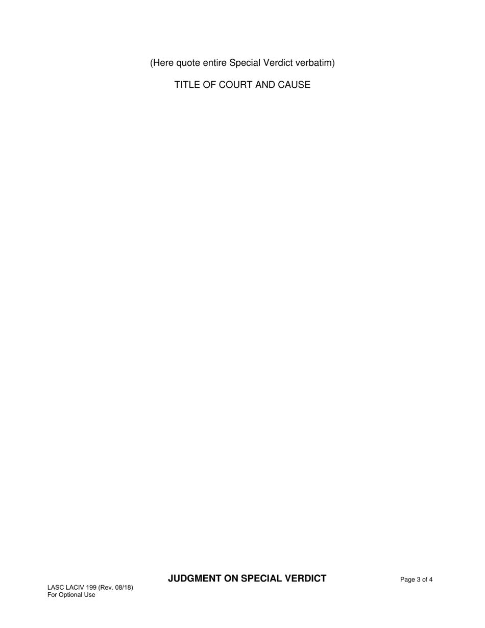 Form LASC LACIV199 Judgment on Special Verdict - County of Los Angeles, California, Page 3