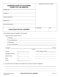 Document preview: Form LASC LACIV220 Stipulation for Civil Judgment - County of Los Angeles, California