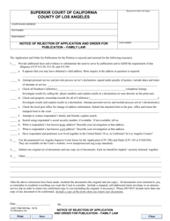 Document preview: Form FAM009 Notice of Rejection of Application and Order for Publication - Family Law - County of Los Angeles, California