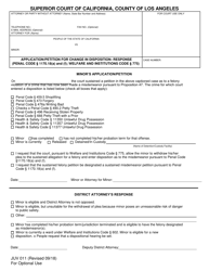 Document preview: Form JUV011 Application/Petition for Change in Disposition - Response - County of Los Angeles, California