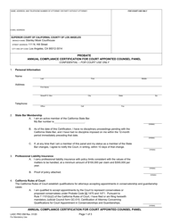 Form PRO058 Annual Compliance Certification for Court Appointed Counsel Panel - Probate - County of Los Angeles, California