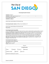 &quot;Parent/Legal Guardian Permission&quot; - City of San Diego, California