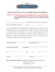 Notice of Intent to Vest Contributions (Plus Interest) - City of Fort Worth, Texas