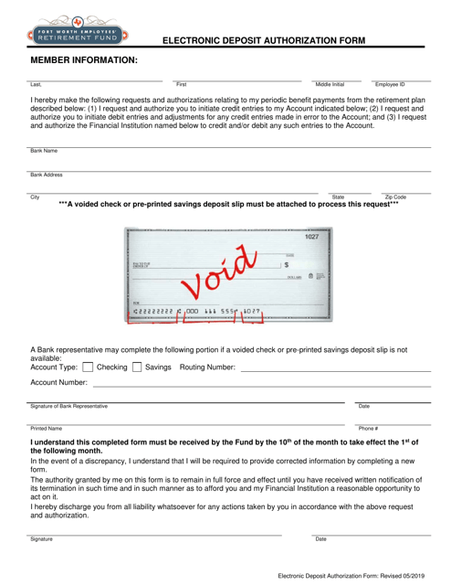 Electronic Deposit Authorization Form - City of Fort Worth, Texas Download Pdf