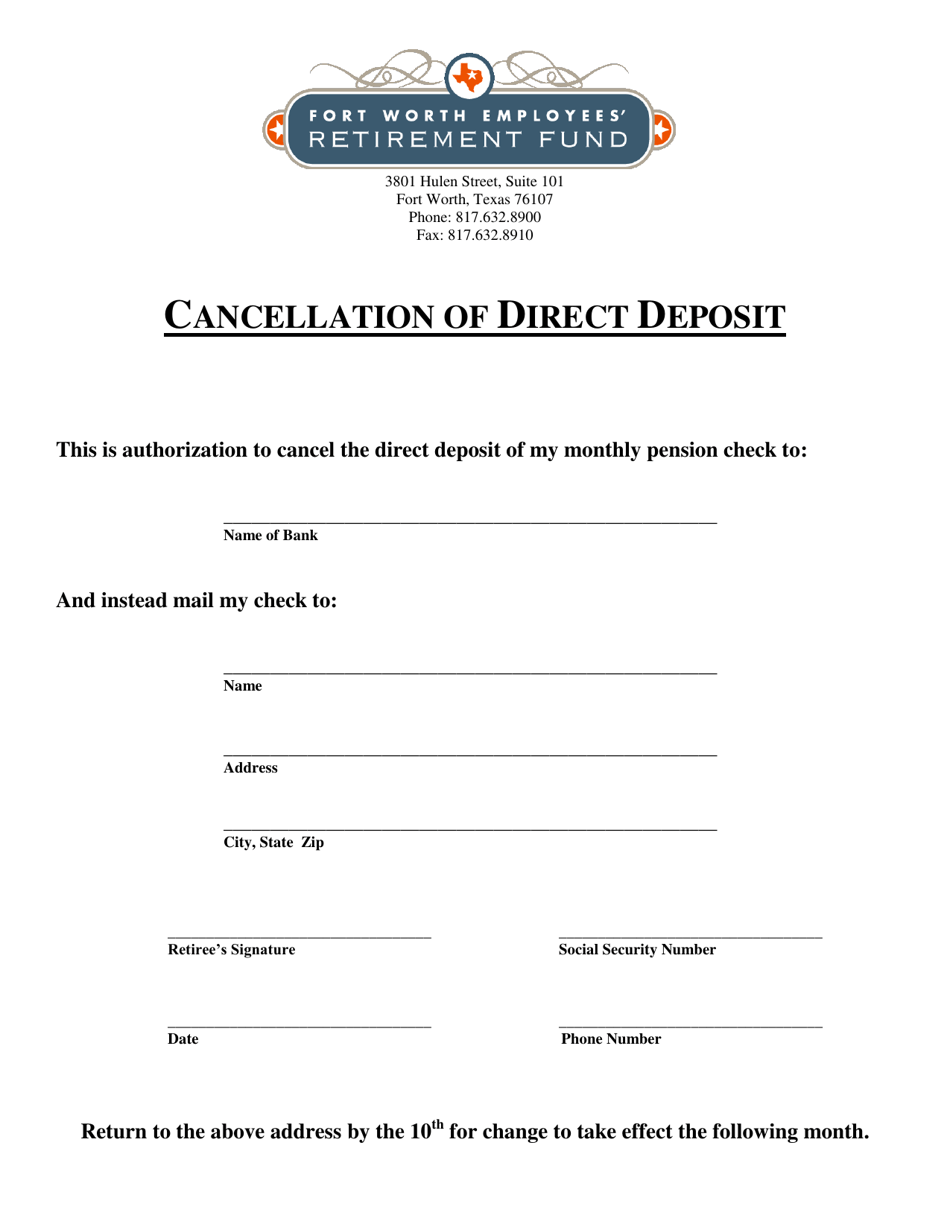Cancellation of Direct Deposit - City of Fort Worth, Texas, Page 1