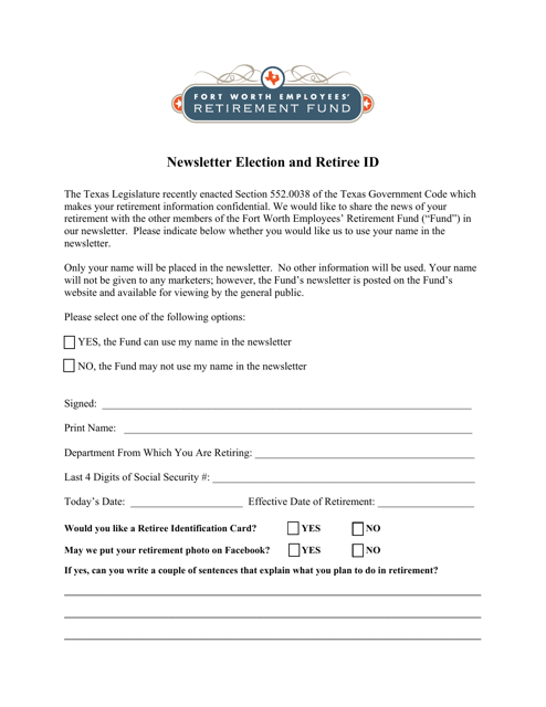 Newsletter Election and Retiree Id - City of Fort Worth, Texas Download Pdf