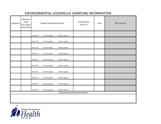 DOH Form 302-026 Phl Legionella Environmental Sample Submission and Chain of Custody Form - Washington, Page 2