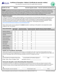 DOH Form 348-106 Certificate of Exemption From Immunization Requirements - Washington (English/Spanish), Page 2
