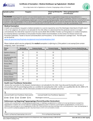 DOH Form 348-106 Certificate of Exemption From Immunization Requirements - Washington (English/Tagalog), Page 2