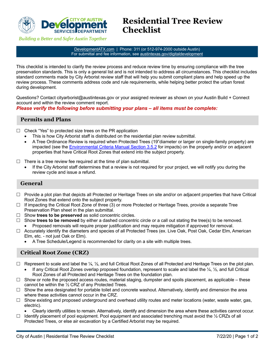 City of Austin, Texas Residential Tree Review Checklist - Fill Out ...