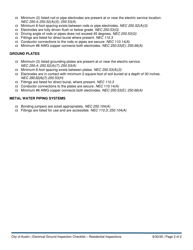 Electrical Ground Inspection Checklist - Residential Inspections - City of Austin, Texas, Page 2