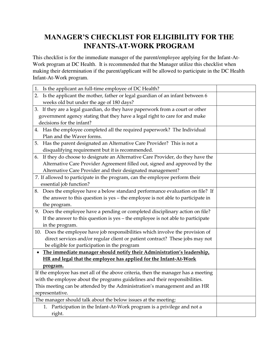 Attachment A Application for the Infant-At-Work Program (Individual Plan) - Washington, D.C., Page 3
