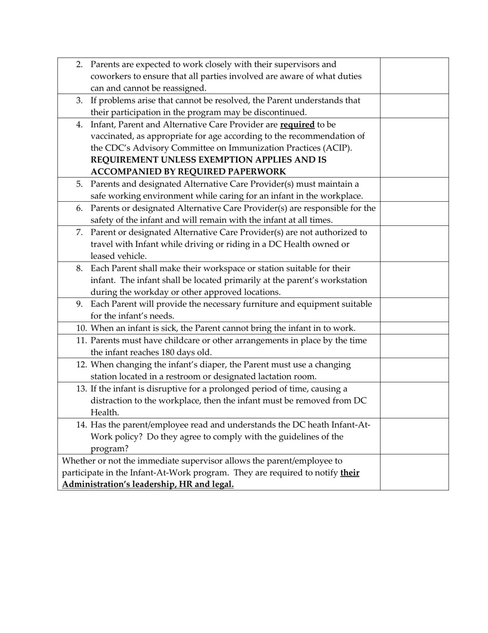Attachment A Application for the Infant-At-Work Program (Individual Plan) - Washington, D.C., Page 4