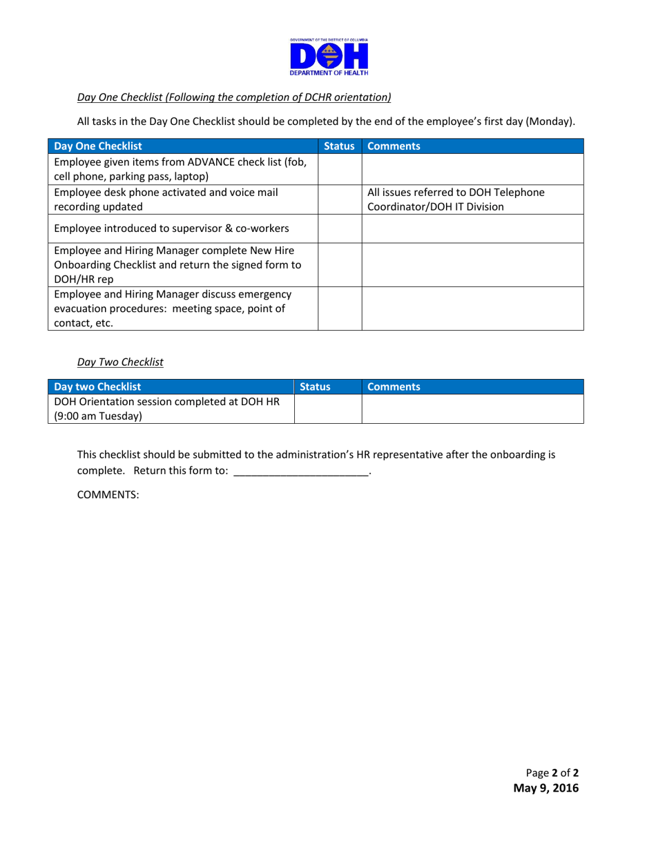 Washington, D.C. Onboarding Checklists - Fill Out, Sign Online and ...