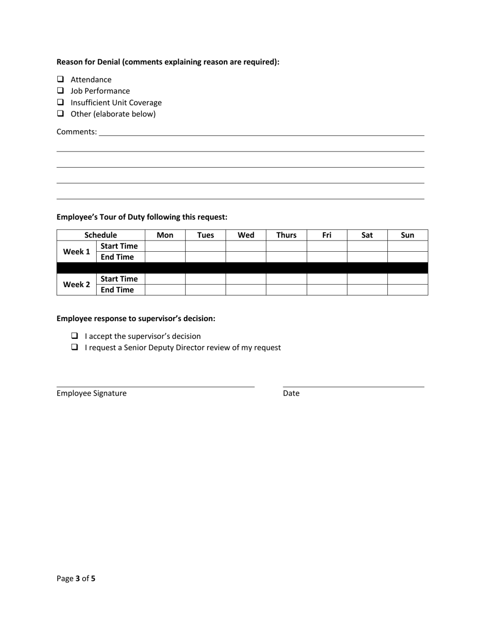 Flexible and Compressed Work Schedule Program Application for Change in Tour of Duty - Washington, D.C., Page 3