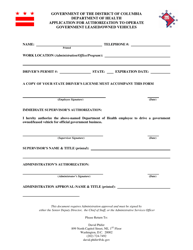 Document preview: Application for Authorization to Operate Government Leased/Owned Vehicles - Washington, D.C.