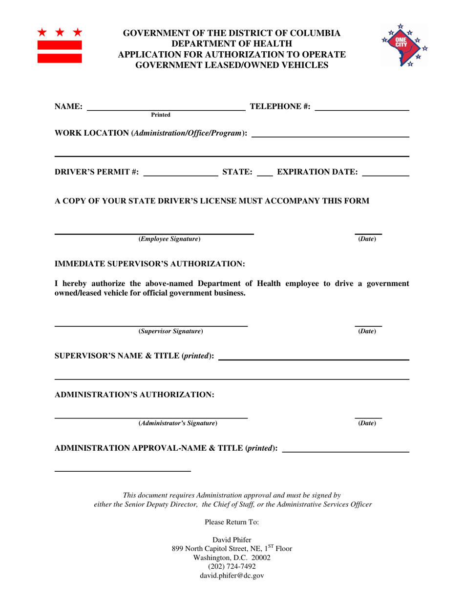 Washington, D.C. Application for Authorization to Operate Government ...