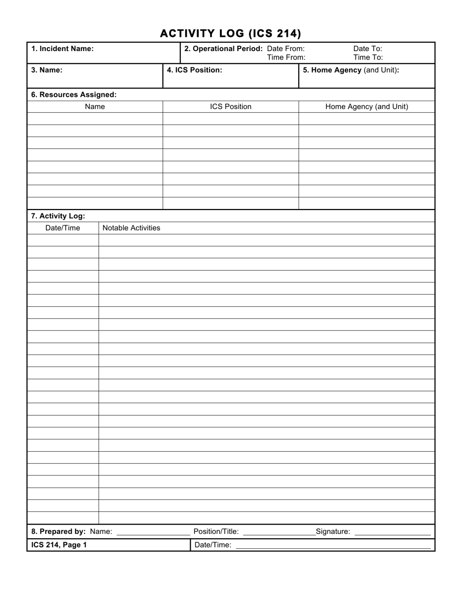 Form ICS214 - Fill Out, Sign Online and Download Fillable PDF ...